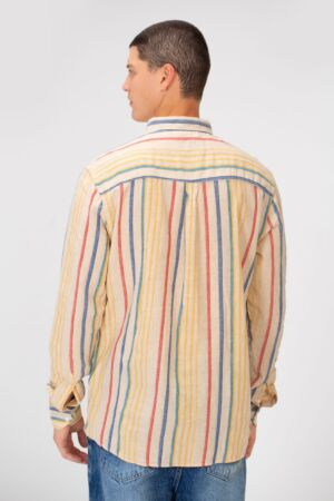 Striped Linen Regular Fit Long Sleeves Shirt with Full Front Button