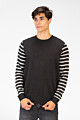 Sleeves & Back Striped Round Neck Pullover